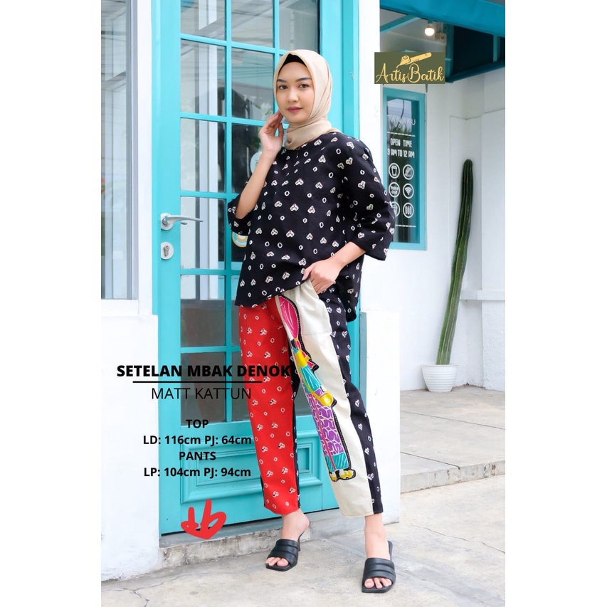 SETELAN MBAK DENOK SETCEL KATUN HALUS SETCEL JUMBO CELANA PANJANG BATIK CAP ONE SET SERAGAM PESTA KO