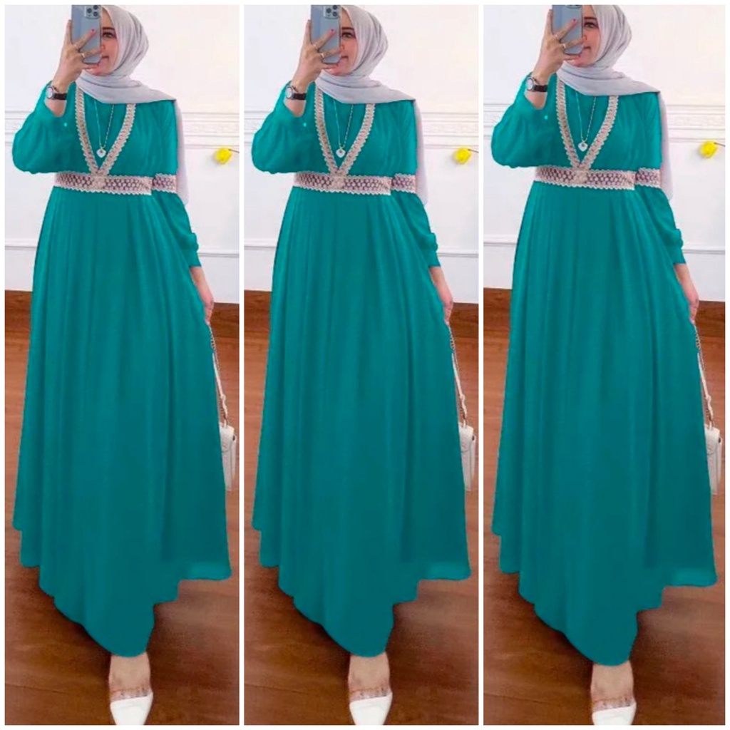 salsabila maxi ceruty bebydoll renda impor/gamis syarii ceruty bebydoll swarosky import terbaru