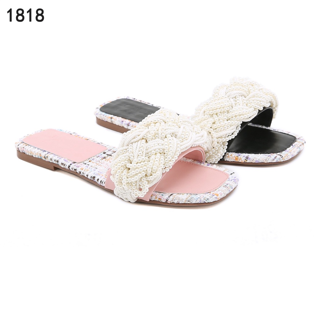 ZR Pearl Detail Woven Slide Sandals #1818