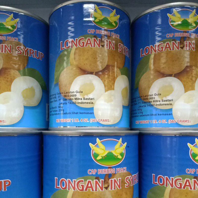 

Cap Burung Peace buah kaleng longan 565gr