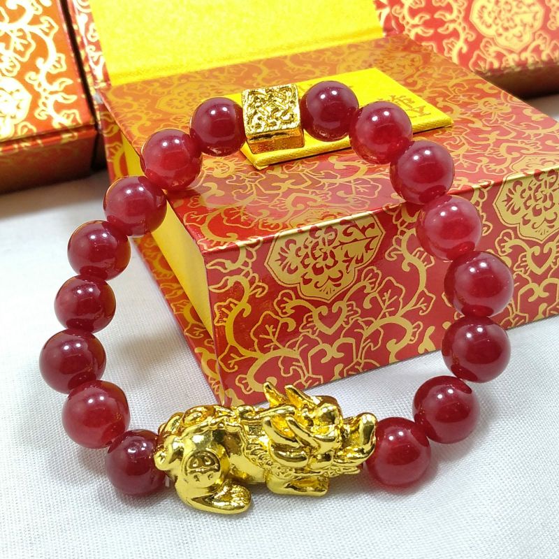 TERLARIS gelang batu giok merah BONUS kotak gelang