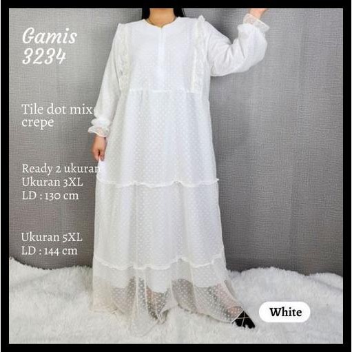 Hallo Tity - Gamis Jumbo Ld 144 Ld 130 - Gamis Tile Jumbo - Long Dress - White, 3Xl