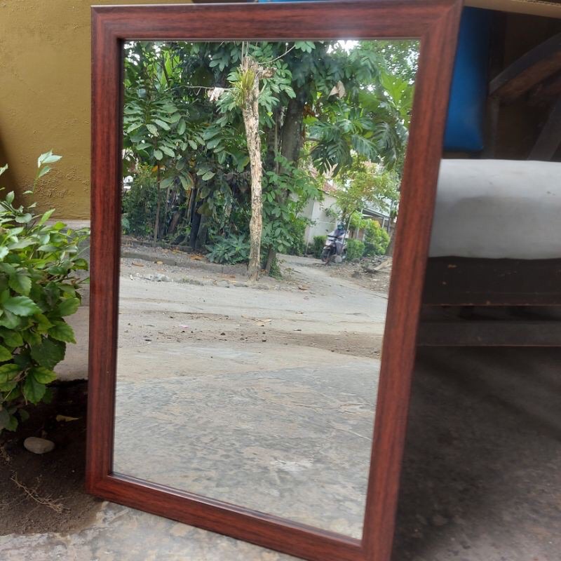 [Size 30x40] Kaca Cermin/Cermin Dinding/ Cermin Make Up / Cermin Gantung | Bahan Fiber Anti Rayap & Keropos-Coklat