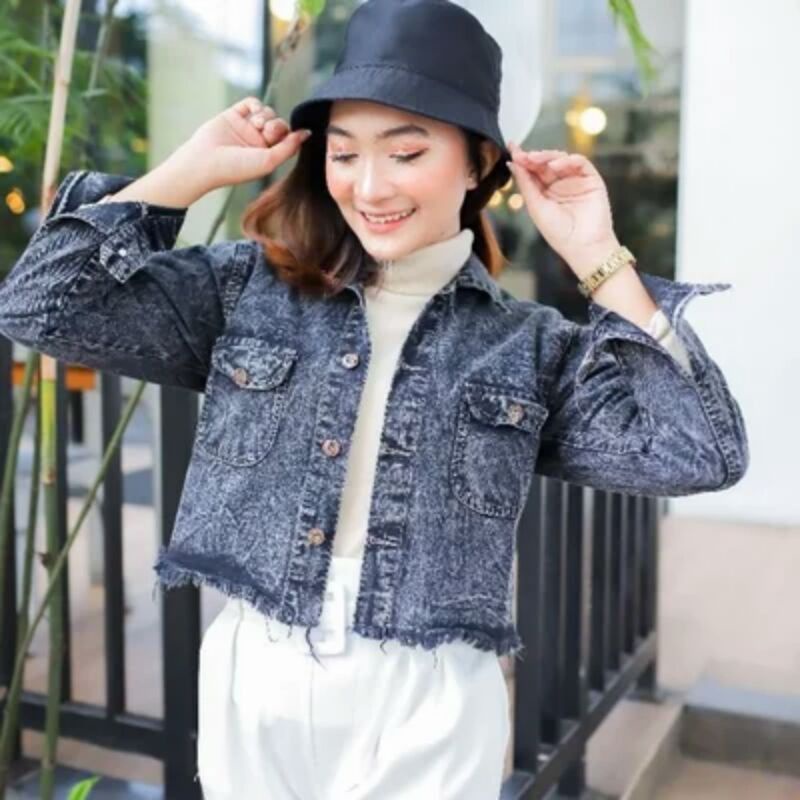 JAKET JEANS CROPED RAWIS SNOW WANITA | JAKET JEANS CROP RAWIS WANITA | JAKET DENIM CROP MURAH | JAKET JEANS SNOW HITAM | SNOW BIRU | JAKET JEANS WANITA KEKINIAN