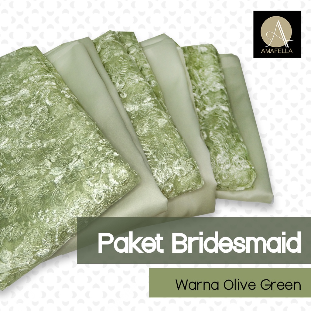 Paket Kain Bridesmaid Seragaman Premium Lamaran Keluarga Lengkap Satin Kebaya Brokat Warna Olive Green / Sage Green