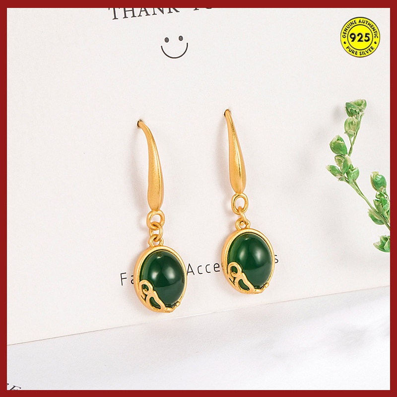 Anting Kait Gantung Silver S925 Desain Bunga Jasper Cina Retro Untuk Wanita