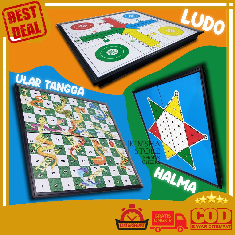 Mainan Anak Magnetic Board Games 3 in 1 ludo, Halma, snake ladder