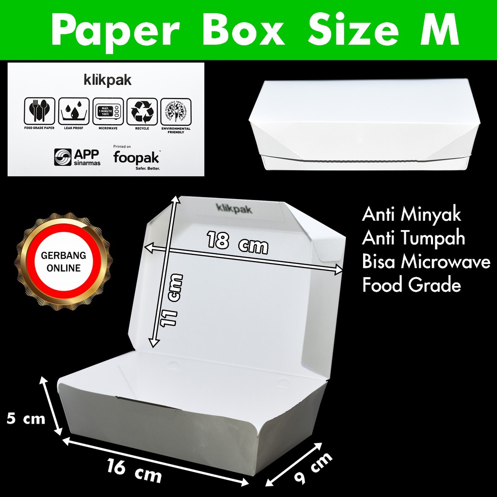 Paper Lunch Box Ukuran M 25 pcs Food Grade Kemasan Makanan Anti Minyak Rembes