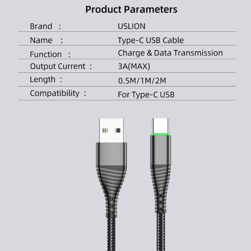 Zzz Kabel Data / Charger Micro USB 3A Fast Charging Dengan Lampu LED Untuk Handphone / Tablet