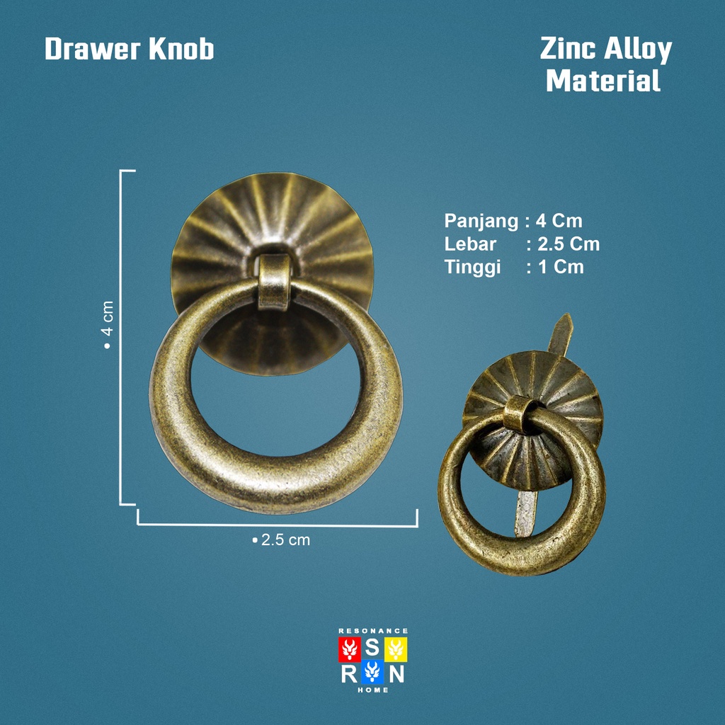 Tarikan Laci Antik Motif Matahari Perunggu Hijau / Drawer Knobs Resonance Home