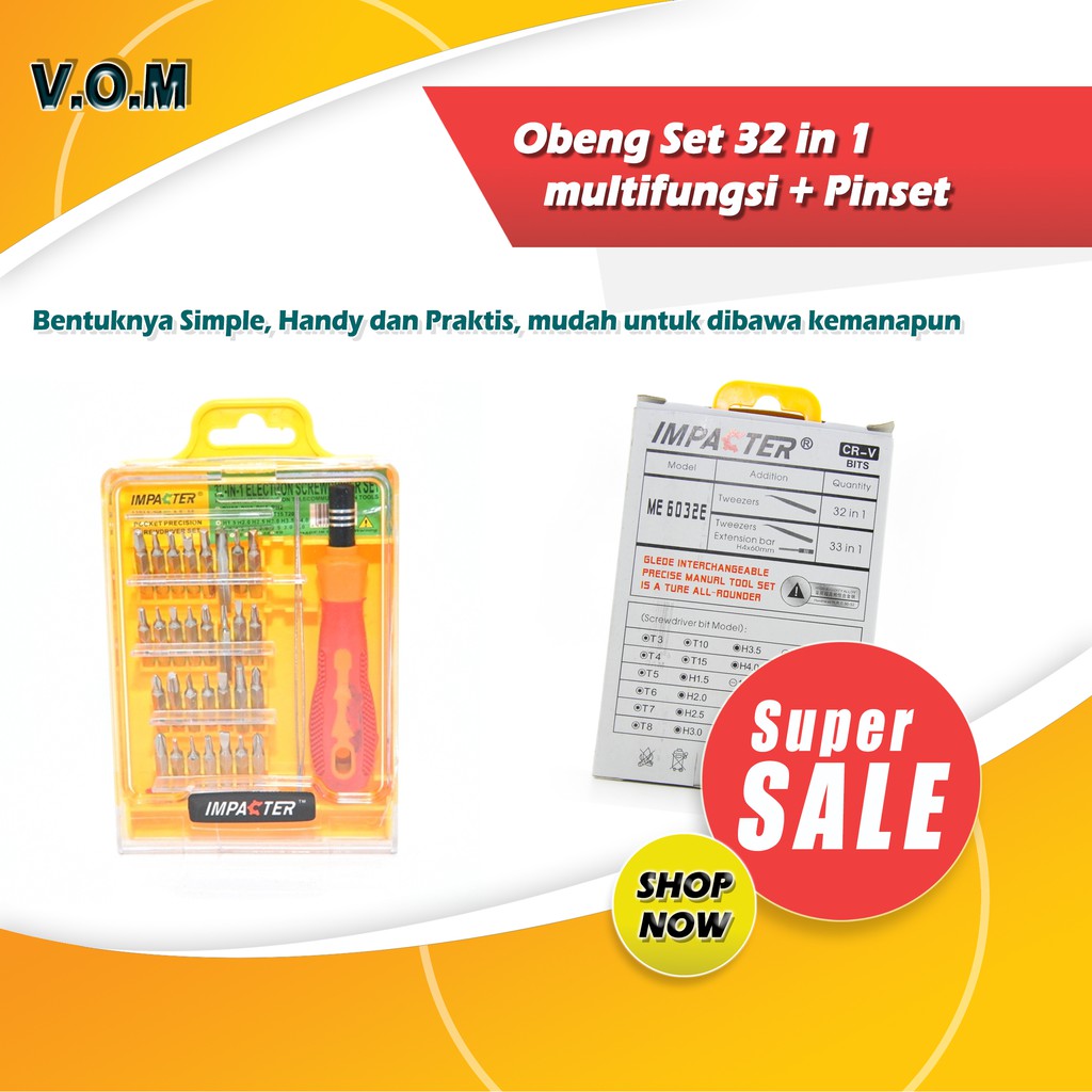 VOM Obeng Set 32 in 1 multifungsi  + Pinset - 0283