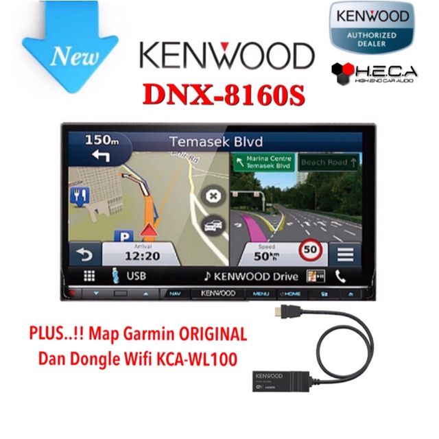 Paket Audio Mobil Kenwood DNX-8160S Tape DNX8160S DNX 8160S + Map GARMIN ORIGINAL + Dongle Wifi
