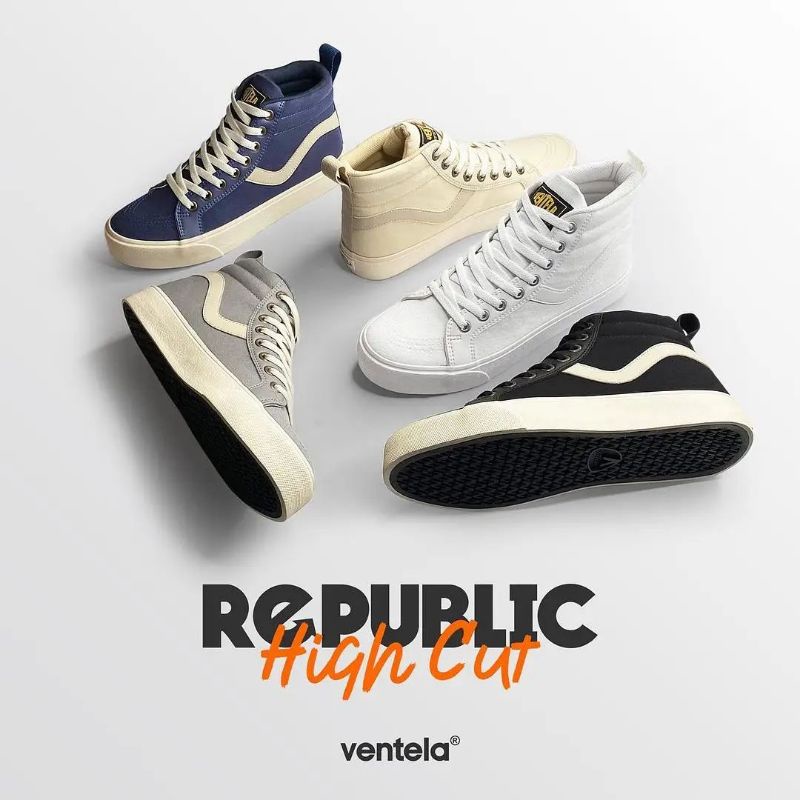 VENTELA REPULIC HIGH BLACK / NATURAL - VENTELA REPUPLIC LOW BLACK / NATURAL / VENTELA REPULIC GUM LOW BLACK / GUN - SEPATU VANTELA TINGGI ORIGINAL / SEPATU PENDEK VENTELA ORIGINAL