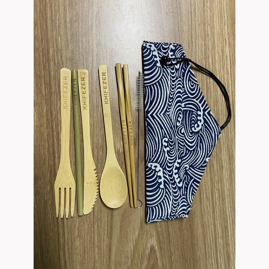 KNIFEZER Cutlery Set Perlengkapan Makan Sendok Garpu Pisau Sumpit Sedotan Japanese Style Bamboo - EA