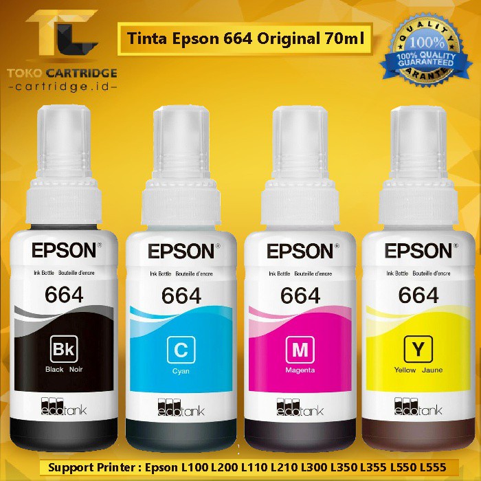 Tinta Isi Ulang Epson 664 Original Printer L360 L365 L455 L550 L555 L565 Cyan Magenta Yellow Black