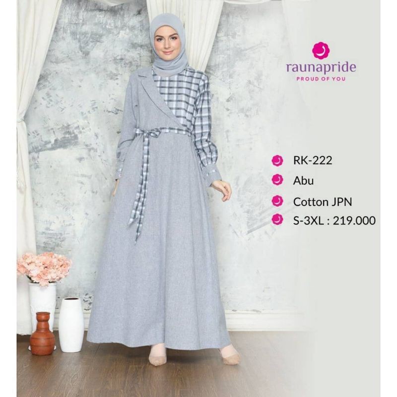 Gamis Original RK 222 by Rauna|Gamis Katun Jepang|Gamis Busui|Dress Katjep|Gamis Polos Mix kotak