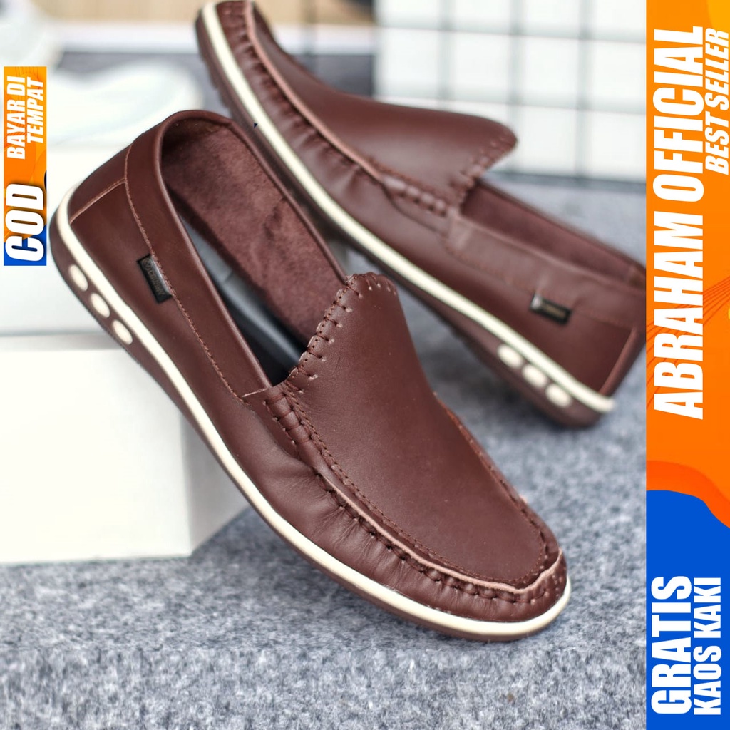 ABRHM x MYTH Sepatu Casual Slip On Kulit Asli Original Kasual Formal Kerja Kantor Kuliah Kondangan Keren Santai Moccasin Murah Pria Cowok