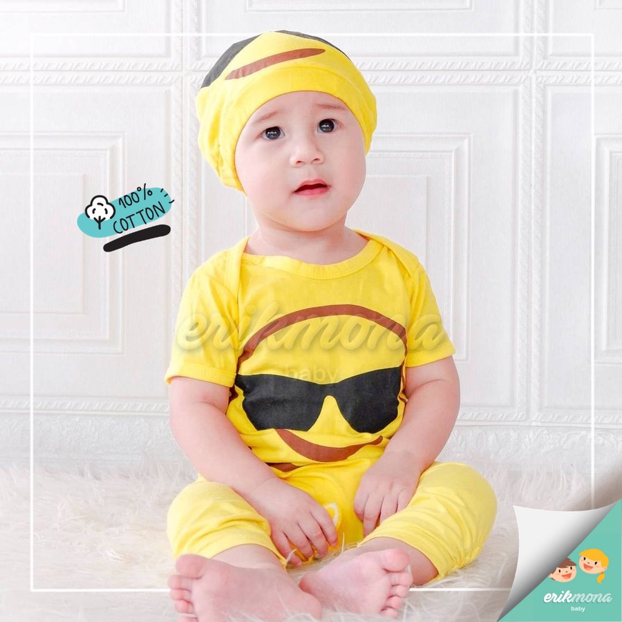 Baju Jumper Bayi Laki -laki Perempua Untuk Usia 0-12 Bulan Motif Lucu Emoji Smile