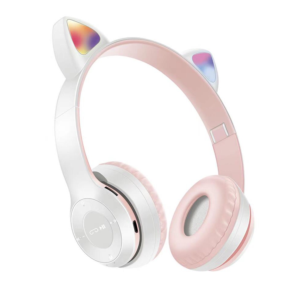 P47M Headphone Bluetooth Gaming Cat Ears Wireless Bluetooth RGB Led Light Super Bass Stereo Bando Headset Gaming Telinga Kucing