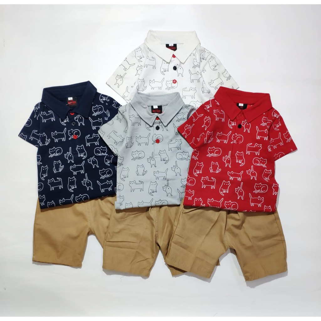 Baju Anak Bayi laki Laki Setelan Casual Kerah Bear