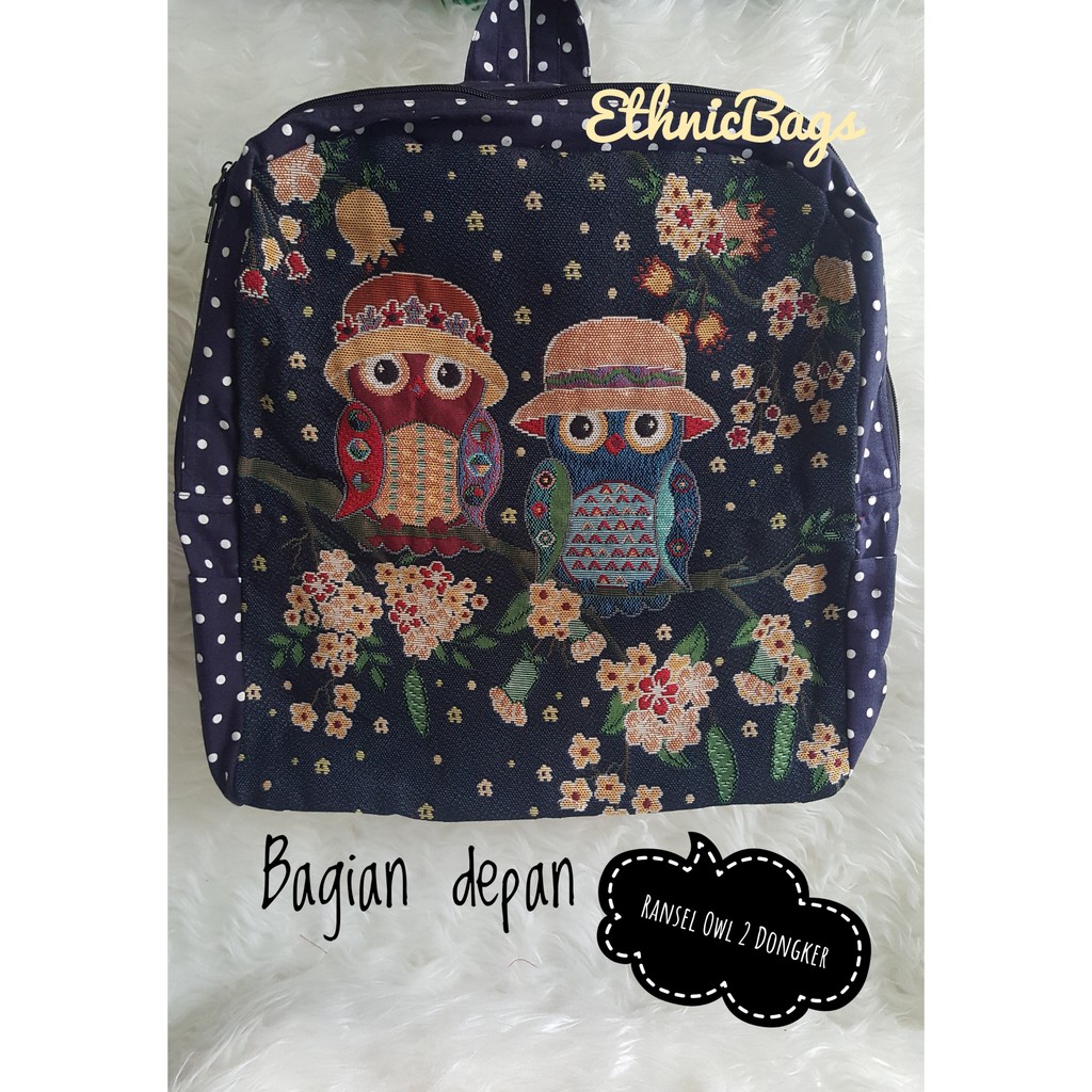 Tas Bordir Thailand - Ransel Tenun Owl 2 Dongker