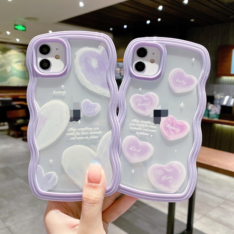 (2 In 1) Case Pelindung Handphone Motif Hati Warna Ungu Untuk iPhone 11 12 13 Pro MAX X XR XS MAX