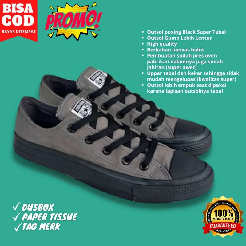 Sepatu All Star Pria Wanita Cowok Cewek Spatu Converse Alstar Low Abu Hitam Premium Original Murah