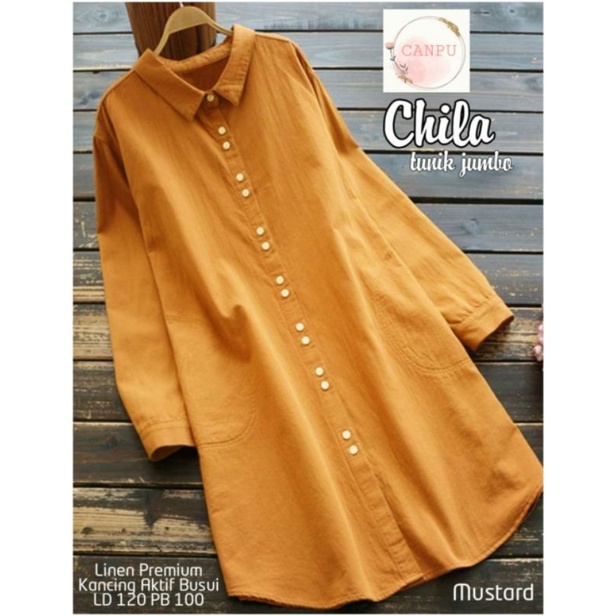 Chila long tunik katun linen jumbo LD 120 XXL