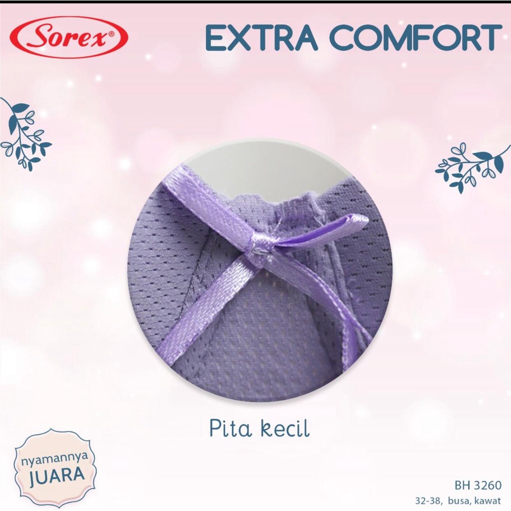 BH BRA SOREX 3260 - BH 3260 SOREX - BH PORI PORI SOREX -Bra Extra Comfort Busa Kawat Kait 2 Setara Cup B |size 32-38 |bahan super lembut - BH ASLI SOREX - ara98store