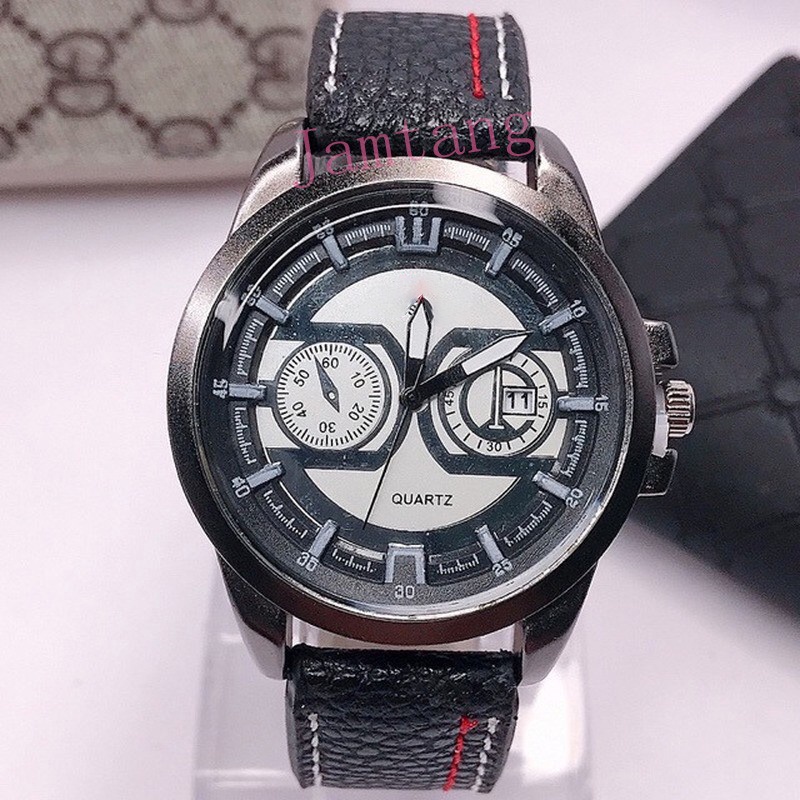 JAM TANGAN PRIA FASHION TALI KULIT FASHION TANGGAL CHRONO AKTIF WATCH JAM TANGAN PRIA M46