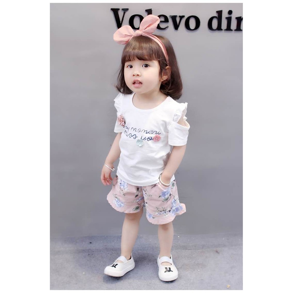 Baju setelan anak perempuan kaos+celana pendek baju set anak cewek lucu style import-2