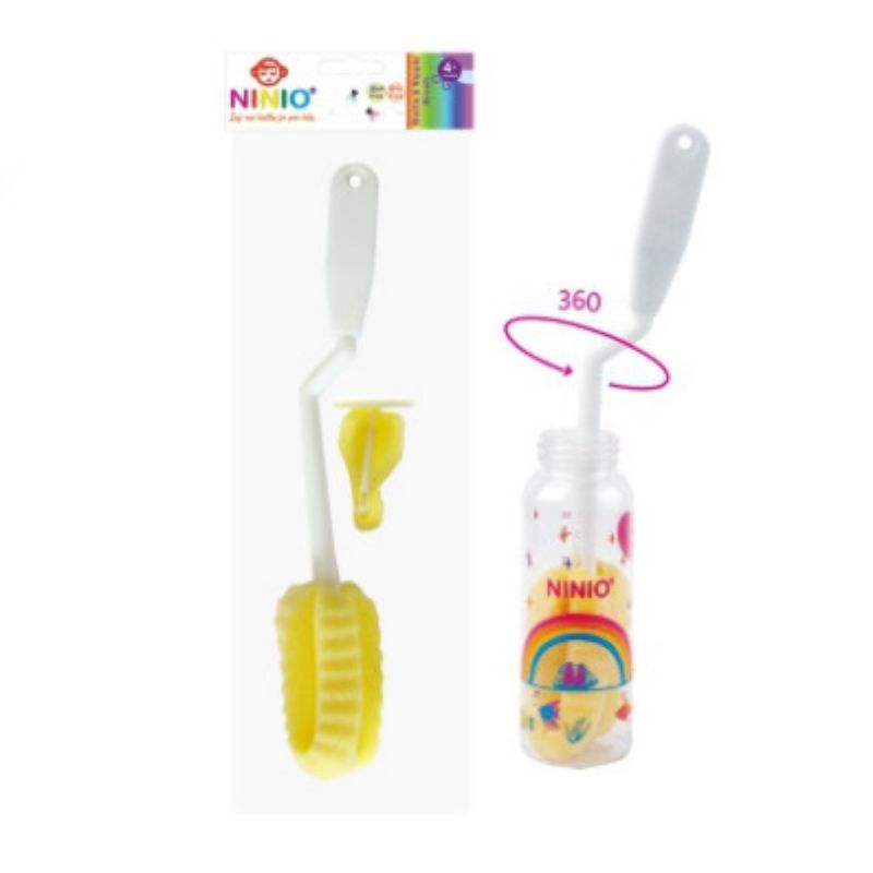 Ninio Baby Bottle &amp; Nipple Brush - Ninio Sikat Botol &amp; Dot Bayi - Ninio Sikat Botol Spons 360