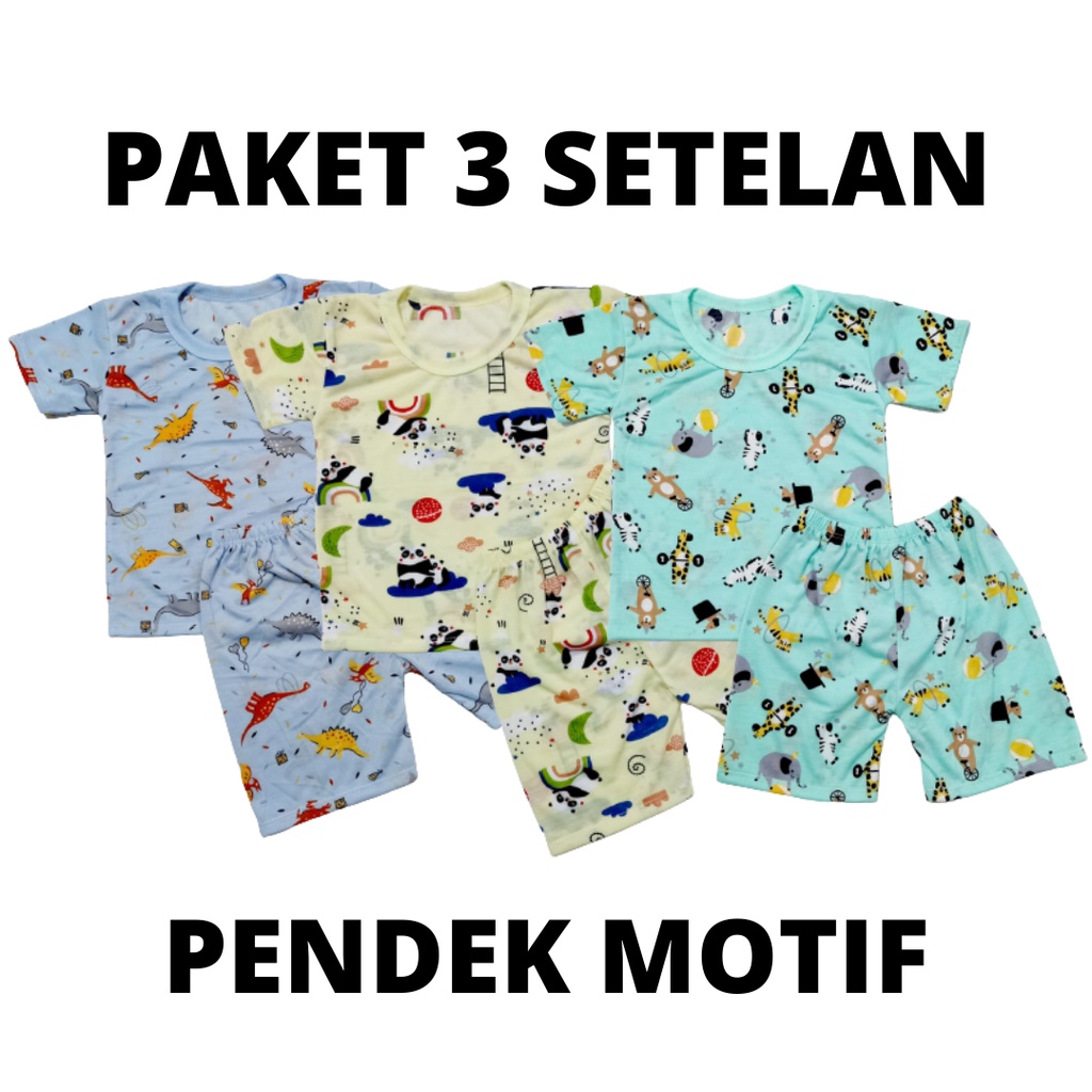 paket 3 setelan pendek anak motif bayi laki-laki pakaian baby alicia baju pendek