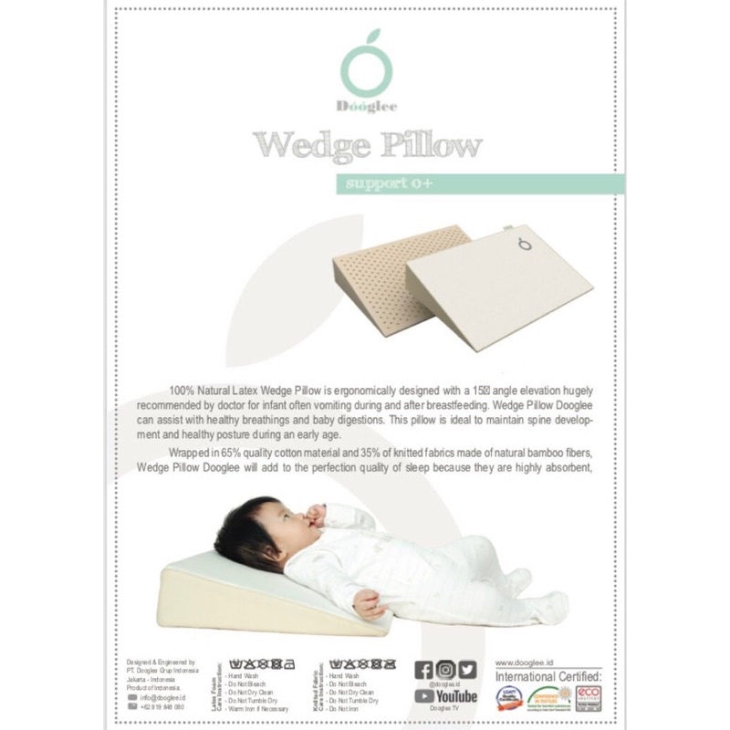 Dooglee Wedge Pillow &amp; Case Natural Latex 100% Bantal Menyusui