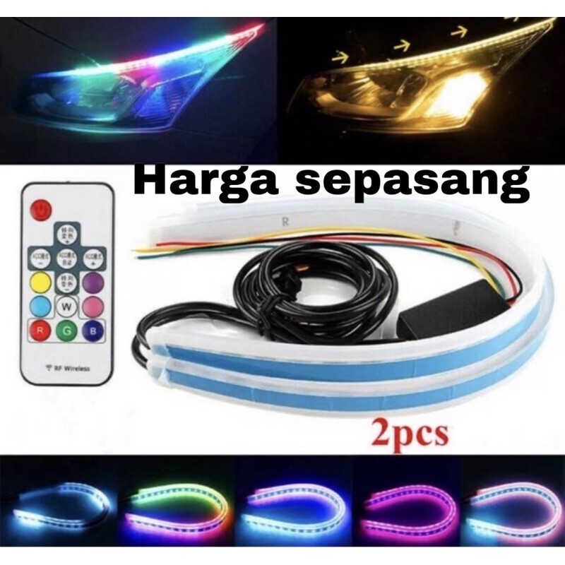 lampu alis rgb drl flexibel slim rgb remote rubah warna 30cm 45cm bisa untuk segala jenis motor