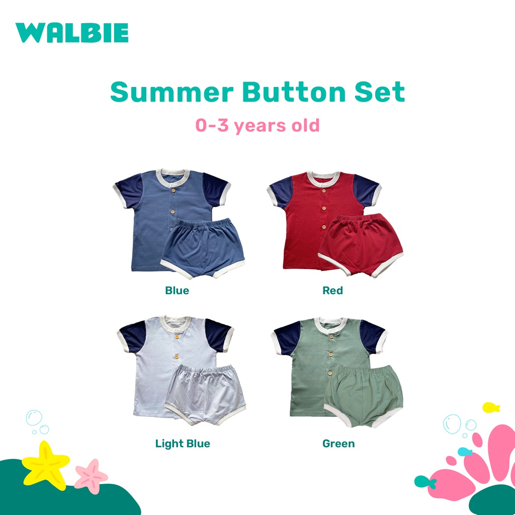 Unisex Walbie Summer Button Set 007 (BISA TUKAR SIZE) Summer Button Shirt Tshirt Setelan Anak kaos bayi jumper bayi celana bayi baju bayi  Unisex Kancing Set Setelan Baju Celana Anak Lengan Pendek pesaing libby uniqlo mooi velvet littlepalmerhaus kids