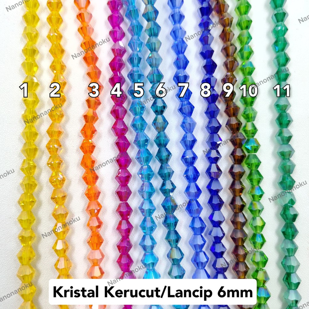 [10 Untai] Kristal Ceko Kerucut 6 mm Bicone/Lancip