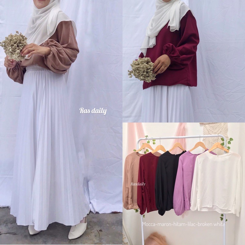 jimmy blouse/blouse polos/bolos lengan balon