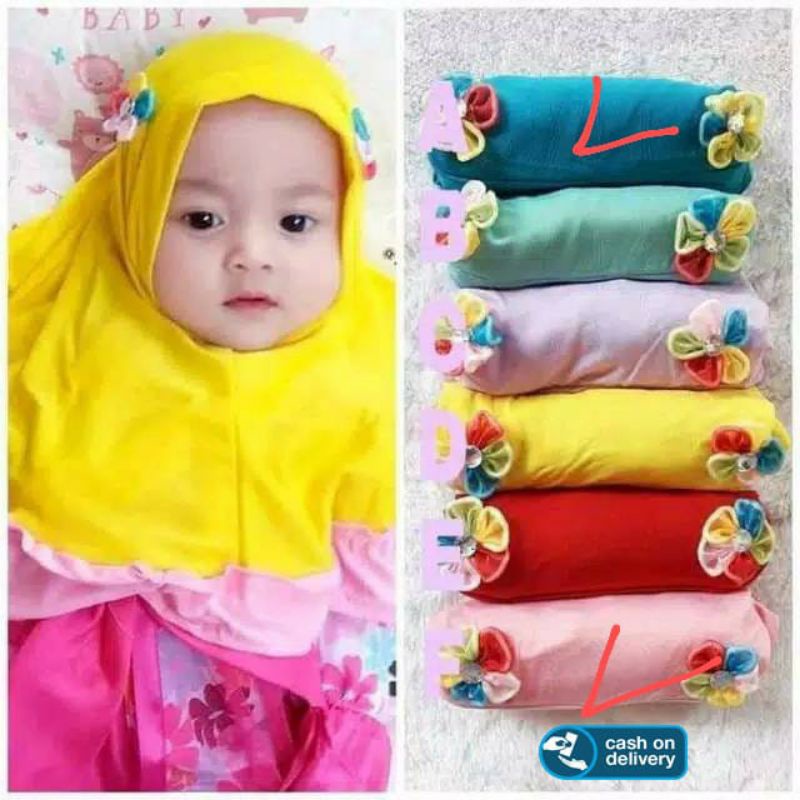 JILBAB ANAK SYIRIA MODEL KHIMAR BUNGA 2 KERUDUNG BAYI CANTIK USIA 0-3 TAHUN JERSEY PREMIUM