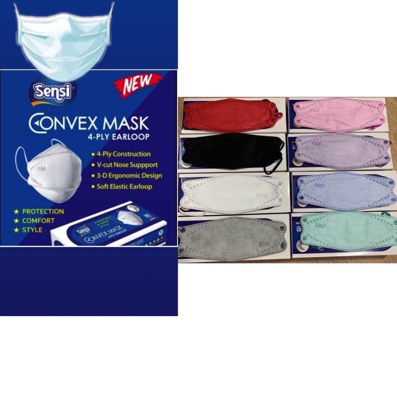 Masker Sensi Convex Mask 4 PLY/Masker Convex sensi merah putih