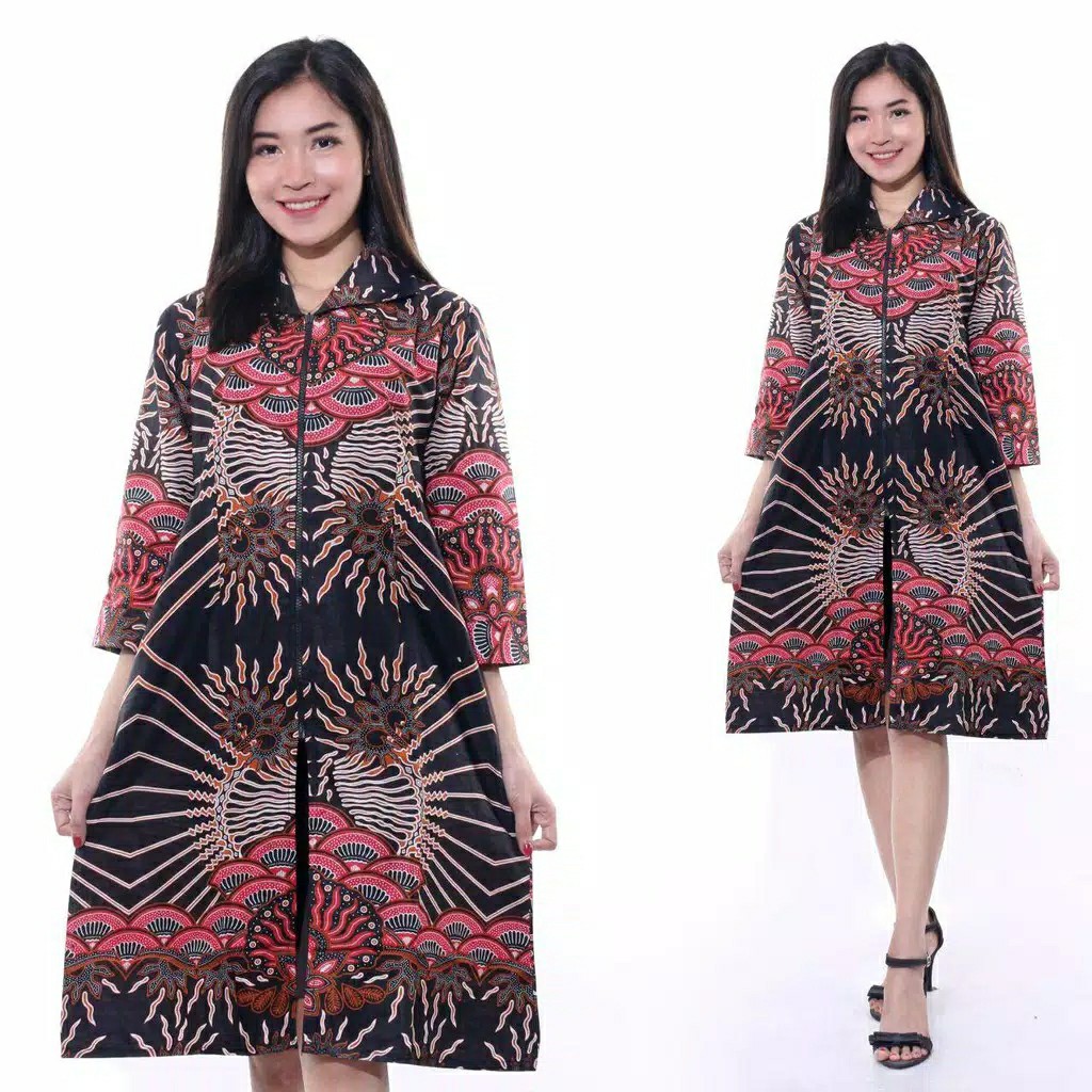 [promo 8.8] Atasan Tunik Batik Zipper 19 | Bunga Cantik Pakaian Fashion Wanita M L Xl
