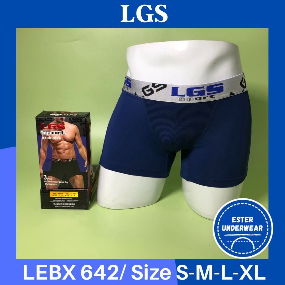 Celana Boxer Pria LGS Sport LEBX 642 ISI-3 PCS bahan Microfiber Quick Dry