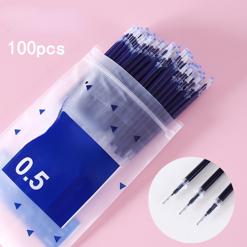 100pcs / Kantong Refill / Isi Ulang Pulpen Gel 0.5mm Warna Hitam / Merah / Biru Untuk Sekolah