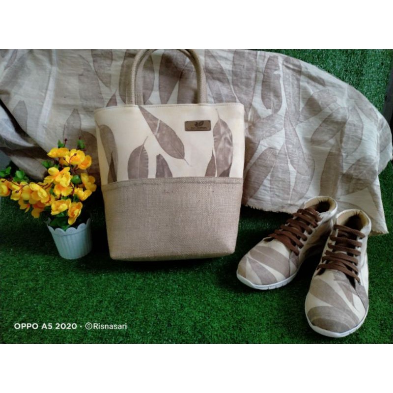 Tas Ecoprint corak daun Eucalyptus