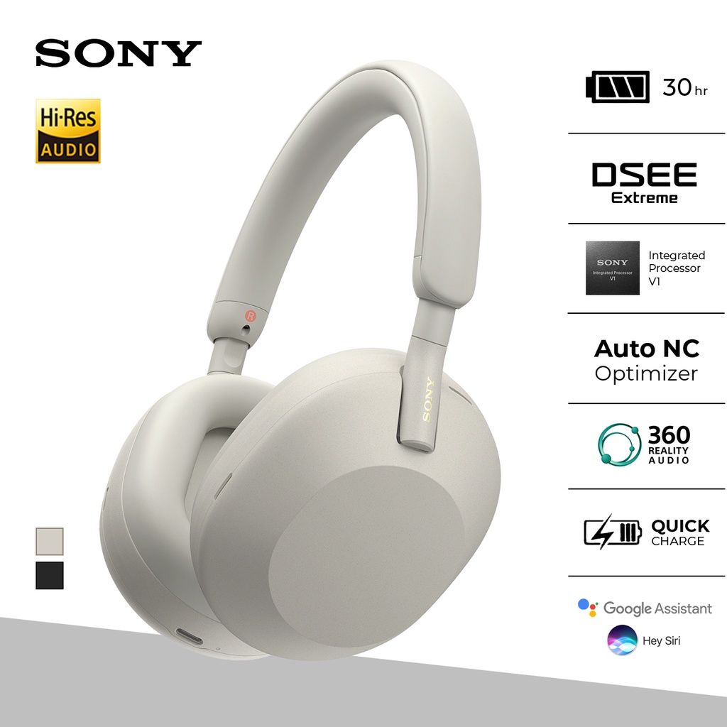 Headset Sony WH-1000XM5 Headphones Wireless Noise Canceling Premium WH1000XM5 WH 1000XM5 - Silver
