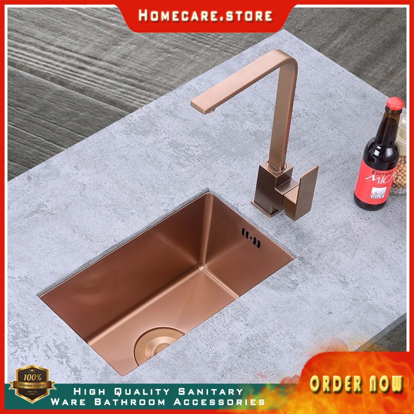 Rose Gold Kitchen Sink Undermount Balcony Small Apartment Bar Small Single Slot Brushed Sink Mini