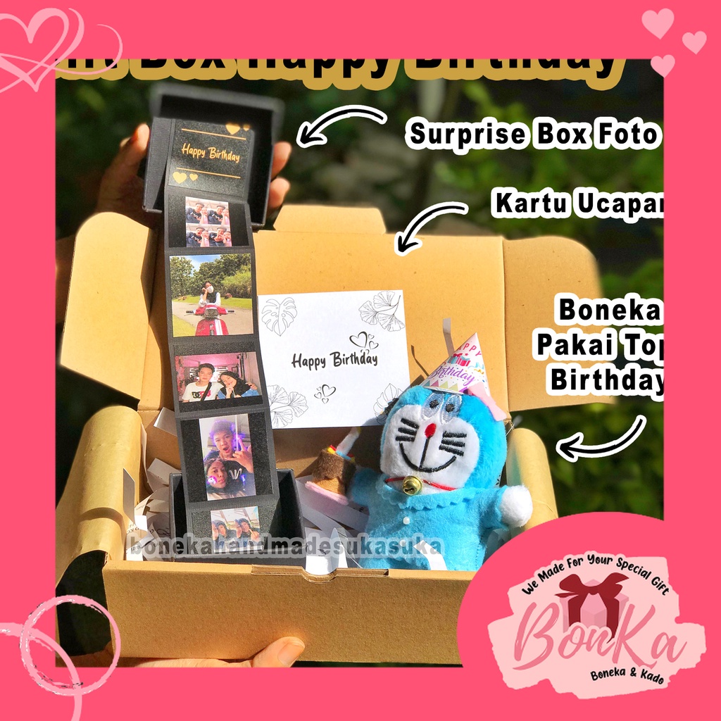 

BONEKA ULANG TAHUN KADO ULTAH PACAR GIFT BOX HAMPER FOTO BONEKA CUSTOM SESUAI PERMINTAAN DORAEMON HELLO KITTY BERUANG STITCH KADO BOX