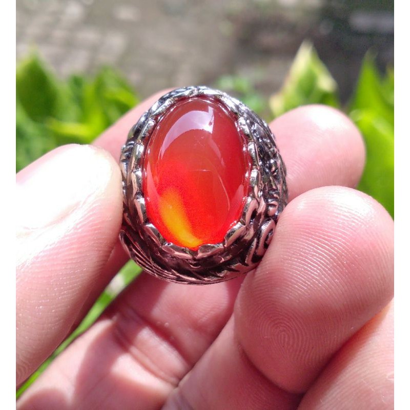 Cincin batu akik Red carnelian chalsedon asli batu bukan sintetis bukan garut bacan doko yaman jam69