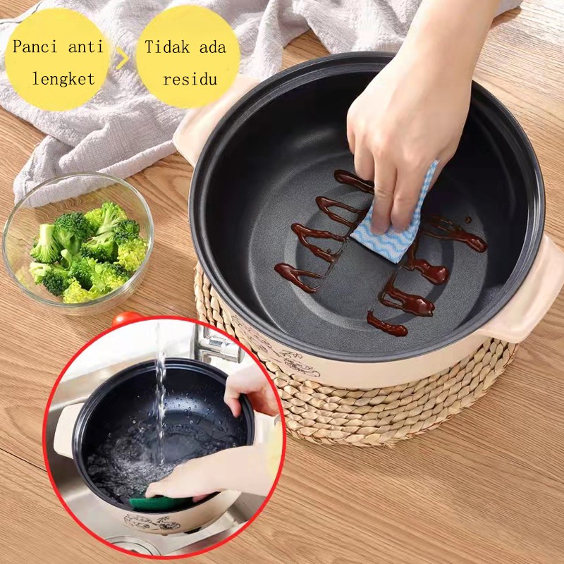 Panci Listrik Multifungsi 22cm Free Kukusan Panci Listrik Serbaguna MultiFunction Frying Pan Steamer Stainless Lapis Keramik Teflon Panci Elektrik Free Kukusan