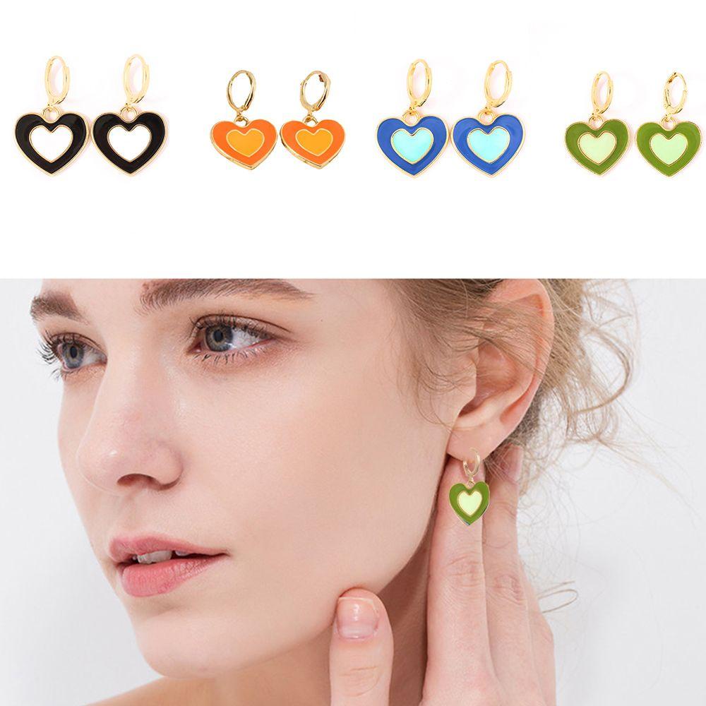 R-bunga Anting Gantung Wanita Enamel Fashion Juntai Huggie Hoop